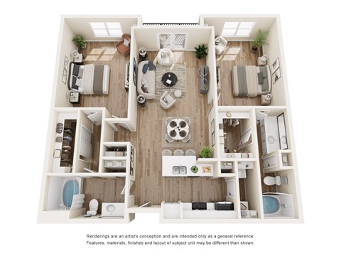 Floor plan for 2 beds, 2 baths, 1235 sqft